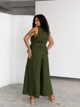 Pine green linen culotte rai crop made in canada