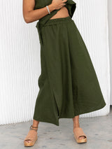 Pine green linen culotte rai crop made in canada