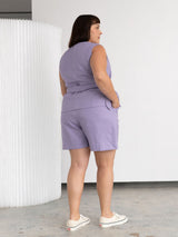 Free Label lilac purple linen shorts with drawstring canadian made