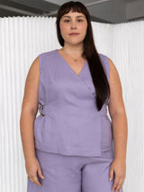 Free Label purple lilac linen wrap top