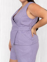 Free Label purple lilac linen wrap top