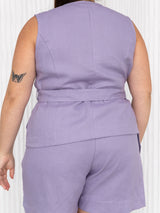 Free Label purple lilac linen wrap top