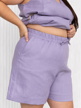 Free Label lilac purple linen shorts with drawstring canadian made