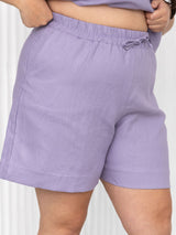 Free Label lilac purple linen shorts with drawstring canadian made