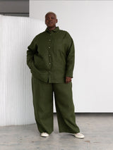 Pine Green Wide leg linen pants plus size