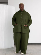Free Label pine green linen button  up shirt shacket plus size