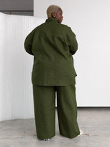 Free Label pine green linen button  up shirt shacket plus size