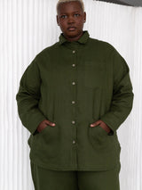 Free Label pine green linen button  up shirt shacket plus size