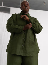 Free Label pine green linen button  up shirt shacket plus size