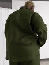 Free Label pine green linen button  up shirt shacket plus size
