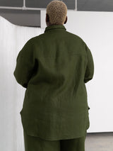 Free Label pine green linen button  up shirt shacket plus size