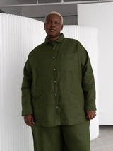 Free Label pine green linen button  up shirt shacket plus size