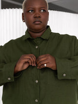 Free Label pine green linen button  up shirt shacket plus size