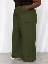 Pine Green Wide leg linen pants plus size