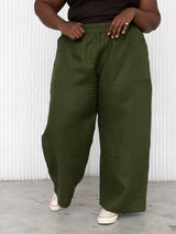 Pine Green Wide leg linen pants plus size