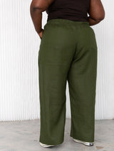 Pine Green Wide leg linen pants plus size