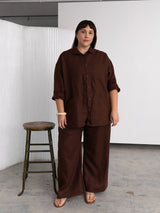 Brown linen button up with pockets made in Canada