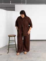 dark brown linen wide leg pant canadian made