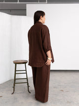 Brown linen button up with pockets made in Canada