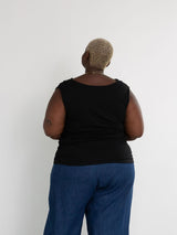 Black ruched draped maternity friendly top