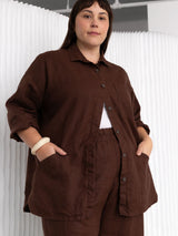 Brown linen button up with pockets made in Canada
