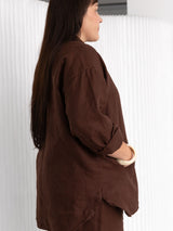 Brown linen button up with pockets made in Canada