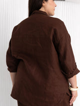 Brown linen button up with pockets made in Canada