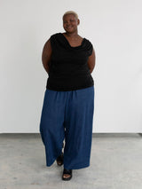 Hemp organic cotton Blue denim wide leg pants, made in canada, plus size