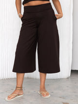 free label cold brew brown bamboo gaucho, palazzo, culotte pant. 