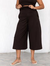 free label cold brew brown bamboo gaucho, palazzo, culotte pant. 