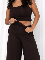 free label cold brew brown bamboo gaucho, palazzo, culotte pant. 