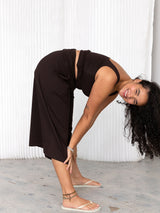 free label cold brew brown bamboo gaucho, palazzo, culotte pant. 