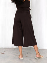 free label cold brew brown bamboo gaucho, palazzo, culotte pant. 