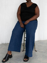 Hemp Blue denim wide leg pants, made in canada, plus size