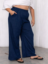 Hemp organic cotton Blue denim wide leg pants, made in canada, plus size