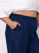 Hemp organic cotton Blue denim wide leg pants, made in canada, plus size