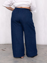Hemp organic cotton Blue denim wide leg pants, made in canada, plus size