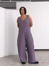 free label check linen reversible jumpsuit
