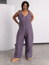 free label check linen reversible jumpsuit