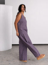 free label check linen reversible jumpsuit