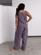 free label check linen reversible jumpsuit