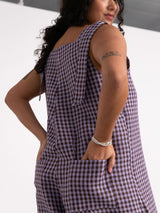 free label check linen jumpsuit reversible