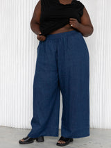 Hemp organic cotton Blue denim wide leg pants, made in canada, plus size