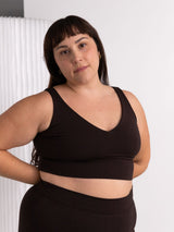 Free Label cold brew brown andie bra. Wireless bamboo bra for small cups