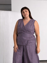 Free Label gingham linen wrap top