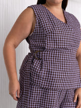 Free Label gingham linen wrap top
