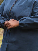 NAVY ORGANIC COTTON CREPE TOMMY BUTTON UP