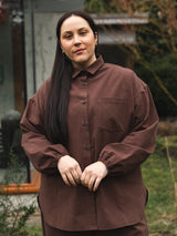 ESPRESSO ORGANIC COTTON CREPE TOMMY BUTTON UP
