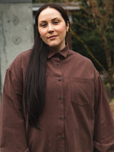 ESPRESSO ORGANIC COTTON CREPE TOMMY BUTTON UP