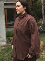 ESPRESSO ORGANIC COTTON CREPE TOMMY BUTTON UP